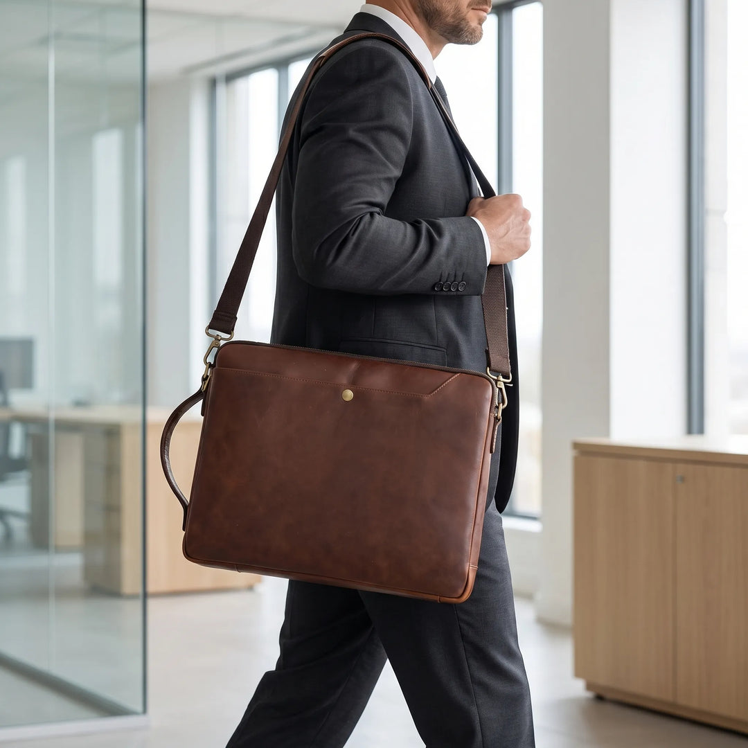 Slim Structured Laptop Briefcase - Luxaro
