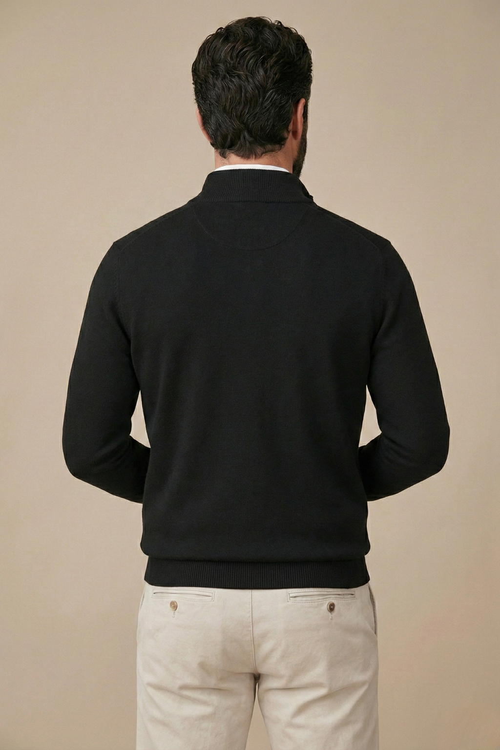 Men's Half Zip Sweater with Stand Collar and Ribbed Hem 2