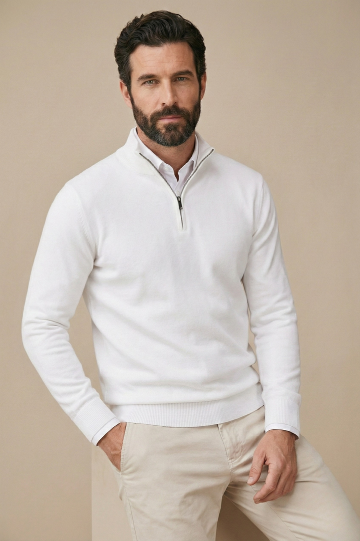 Men's Half Zip Sweater with Stand Collar and Ribbed Hem 3