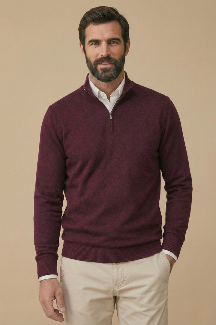 Men's Half Zip Sweater with Stand Collar and Ribbed Hem 4