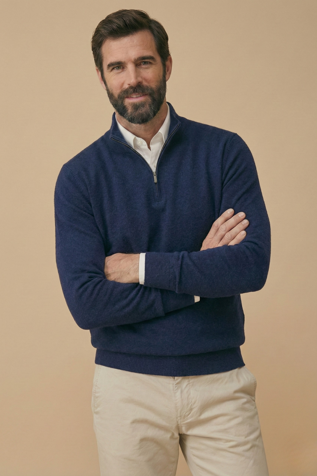 Men's Half Zip Sweater with Stand Collar and Ribbed Hem 5