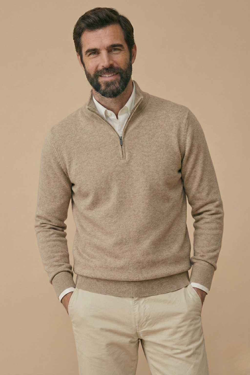 Men's Half Zip Sweater with Stand Collar and Ribbed Hem 6