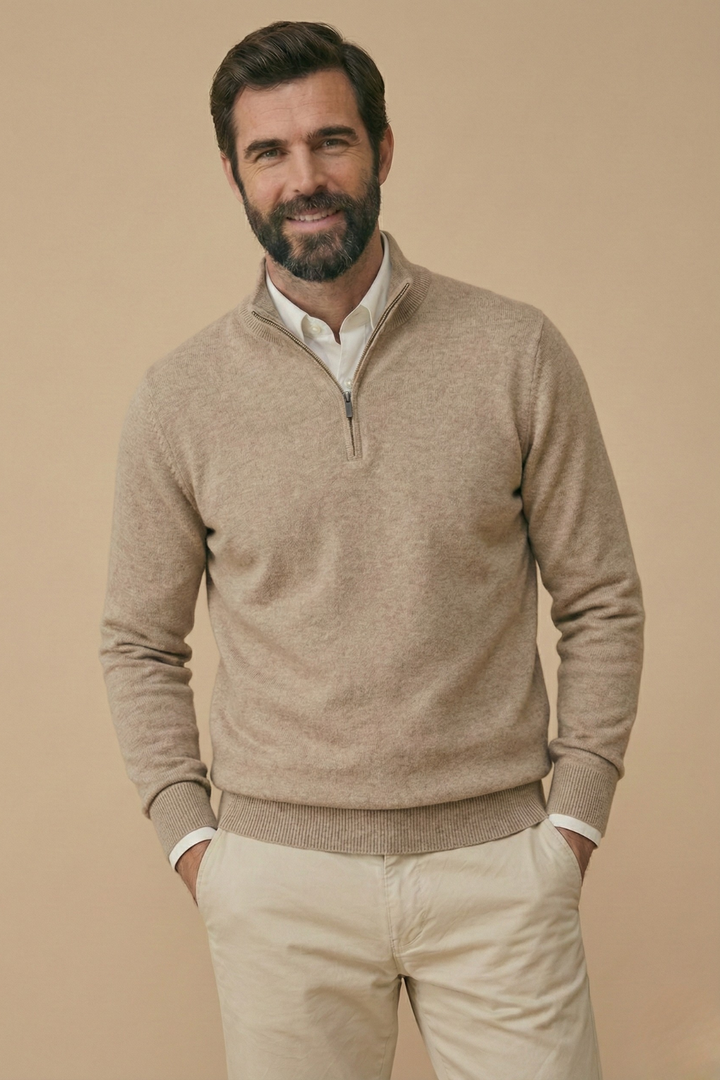 Men's Half Zip Sweater with Stand Collar and Ribbed Hem 6