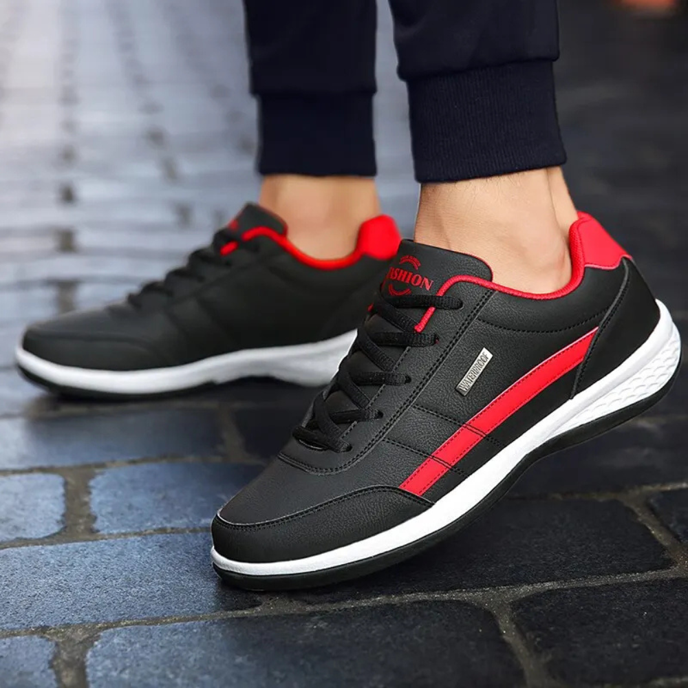 Smart Men's Leather Sneakers with Lace-Up Front and Side Panel 2