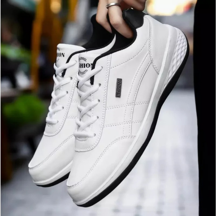 Smart Men's Leather Sneakers with Lace-Up Front and Side Panel 4
