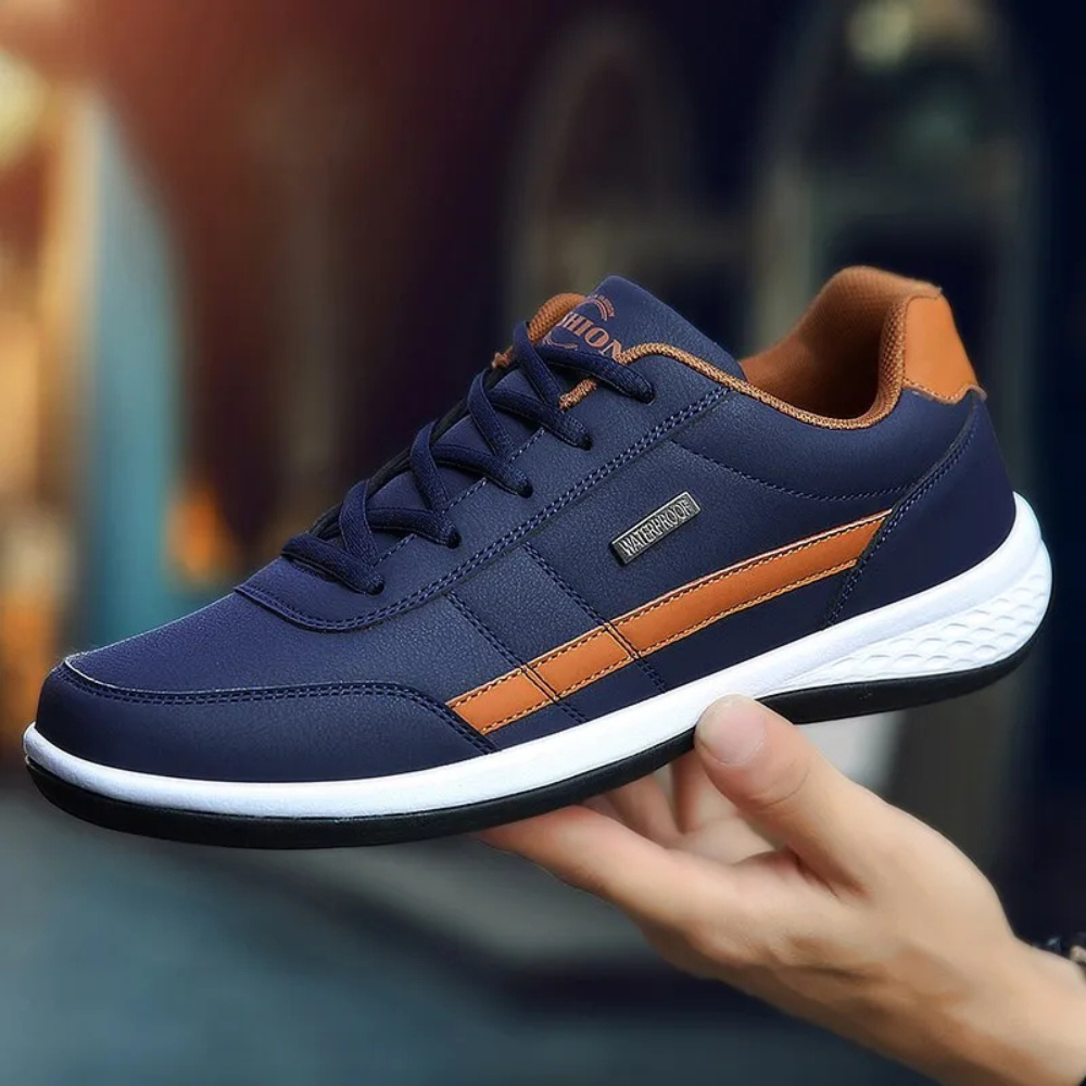 Smart Men's Leather Sneakers with Lace-Up Front and Side Panel 6