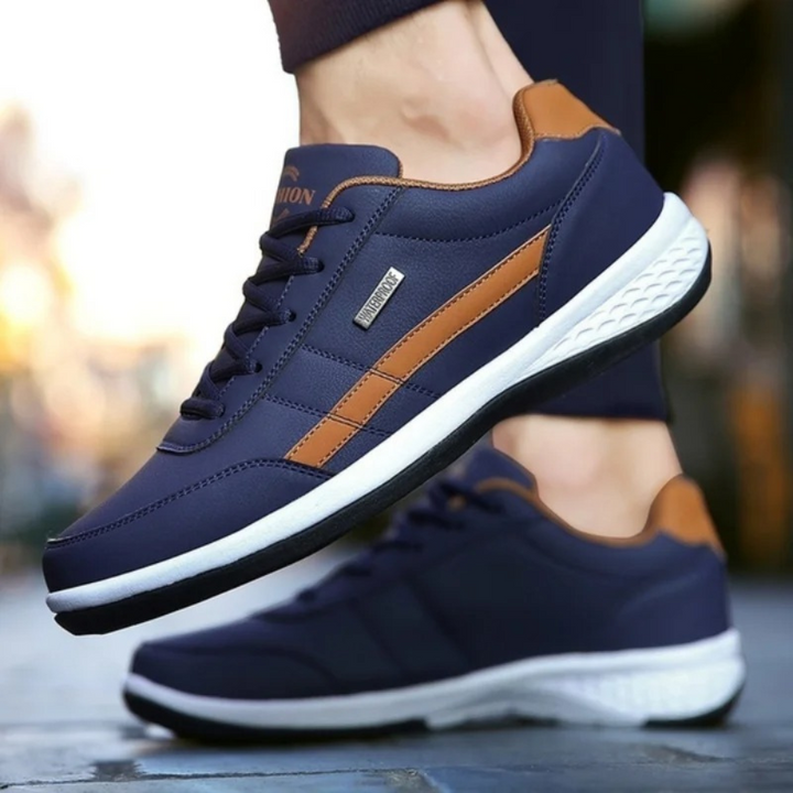 Smart Men's Leather Sneakers with Lace-Up Front and Side Panel 7