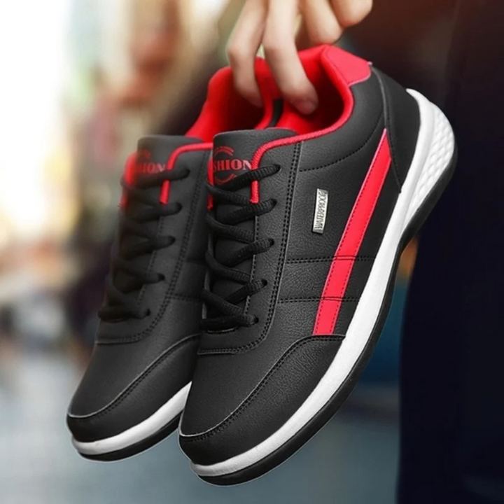 Smart Men's Leather Sneakers with Lace-Up Front and Side Panel 1