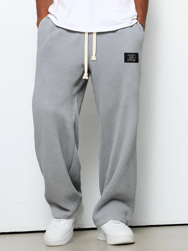 Men's Waffle Knit Wide Leg Pants with Drawstring Elastic Waist 3