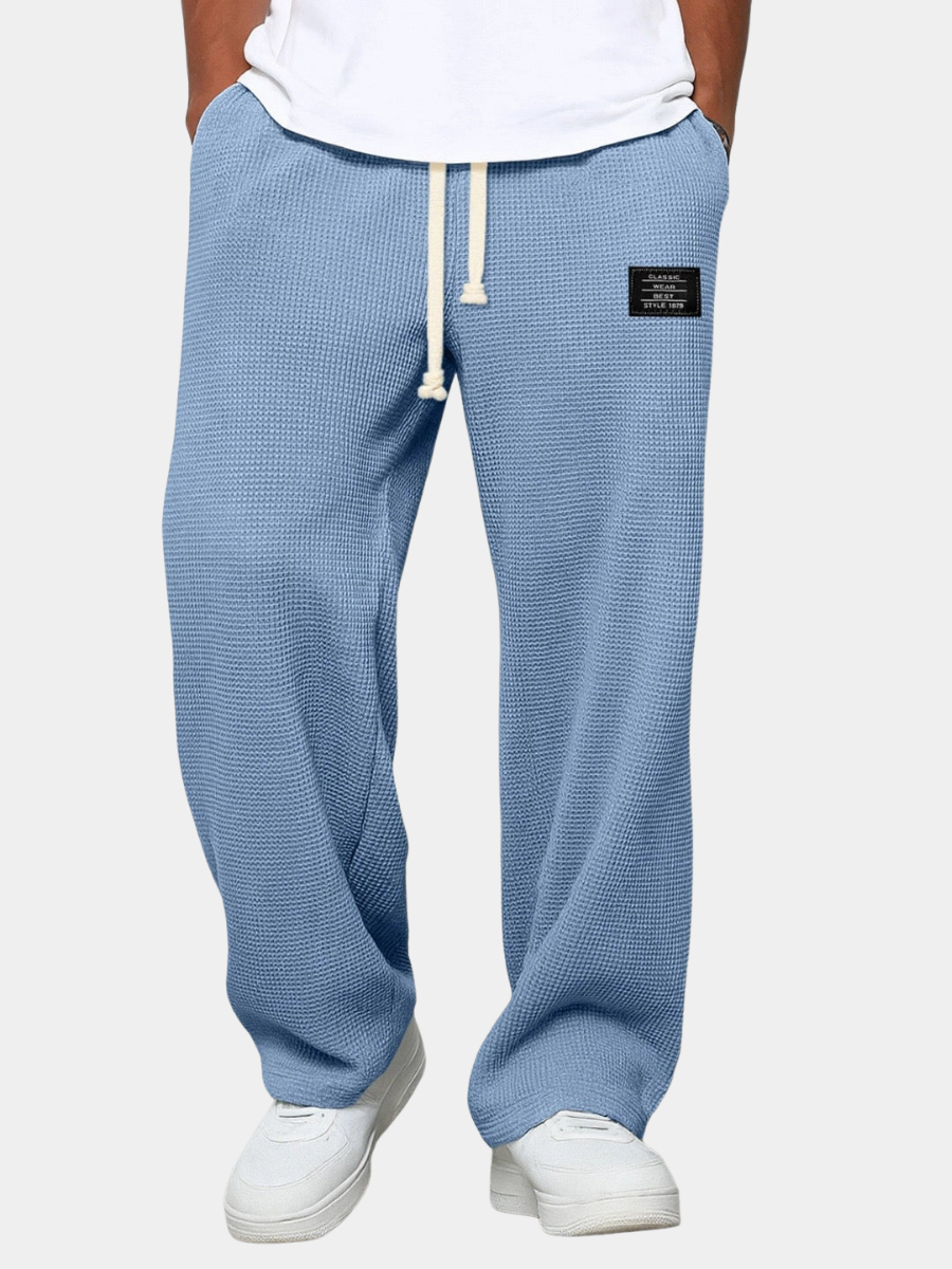 Men's Waffle Knit Wide Leg Pants with Drawstring Elastic Waist 4