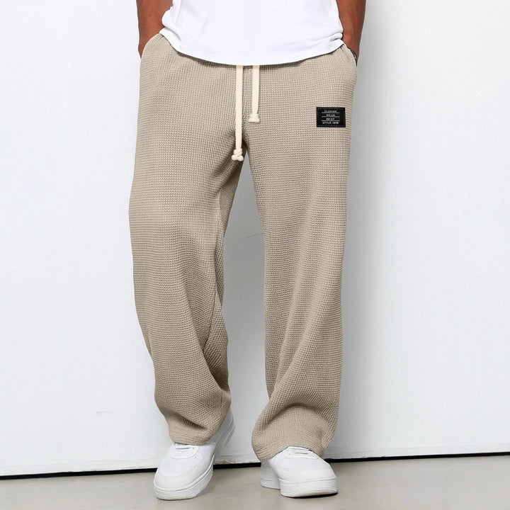 Men's Waffle Knit Wide Leg Pants with Drawstring Elastic Waist 6