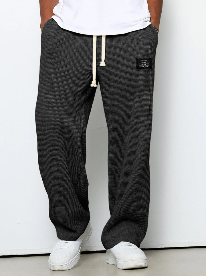 Men's Waffle Knit Wide Leg Pants with Drawstring Elastic Waist 1
