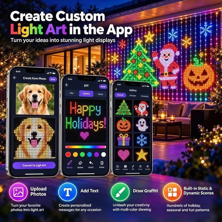 Pixel LED Curtain Lights for Windows and Walls, 400 LEDs, App Control, USB Powered 5