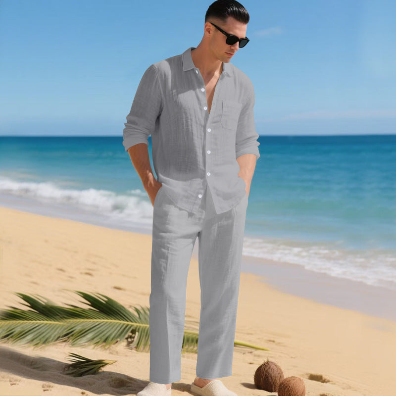 Men's Summer Two-Piece Set | Linen Shirt & Pants 2