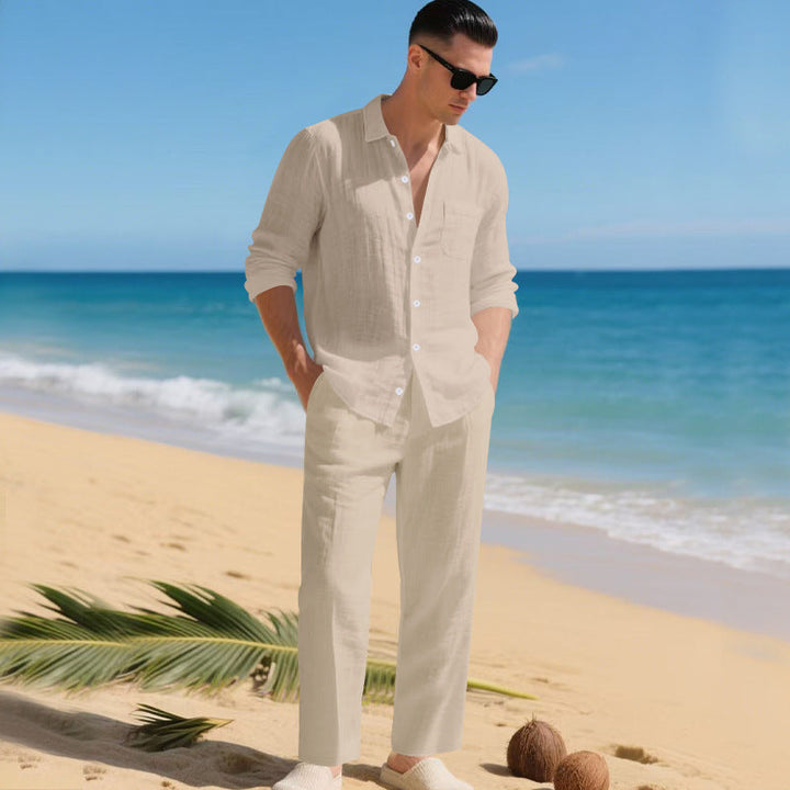 Men's Summer Two-Piece Set | Linen Shirt & Pants 4