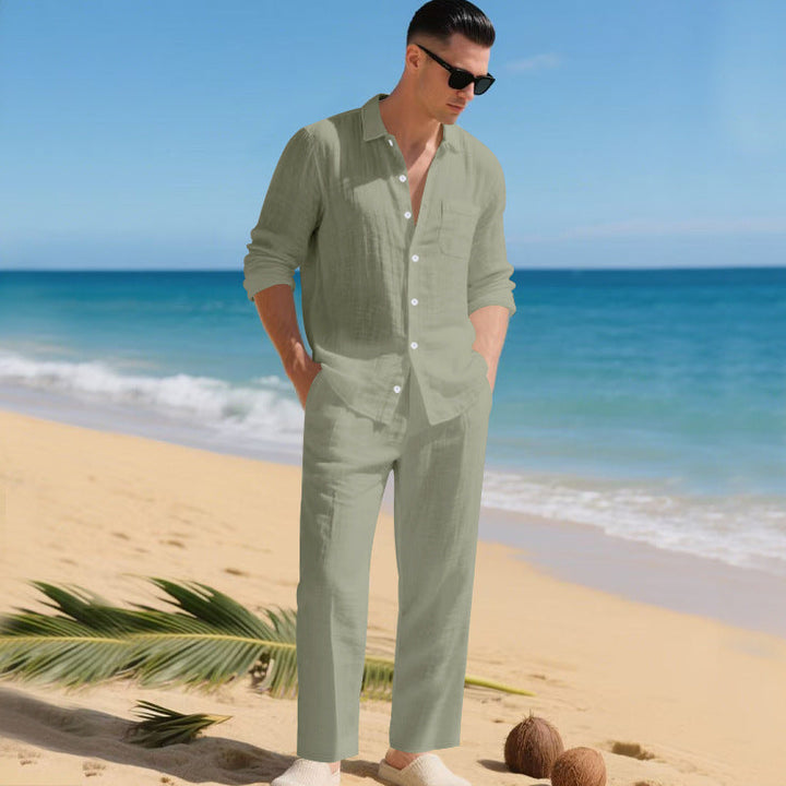 Men's Summer Two-Piece Set | Linen Shirt & Pants 7