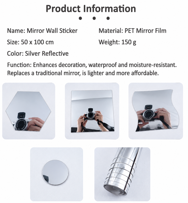 Self-Adhesive Mirror Film | Shatterproof & Trimmable | Crystal Clear 5