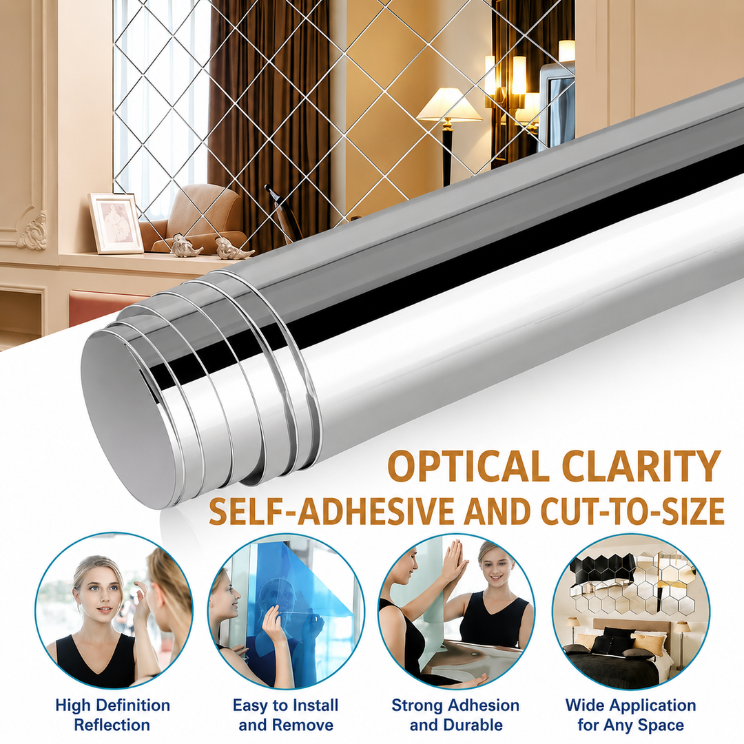 Self-Adhesive Mirror Film | Shatterproof & Trimmable | Crystal Clear 1