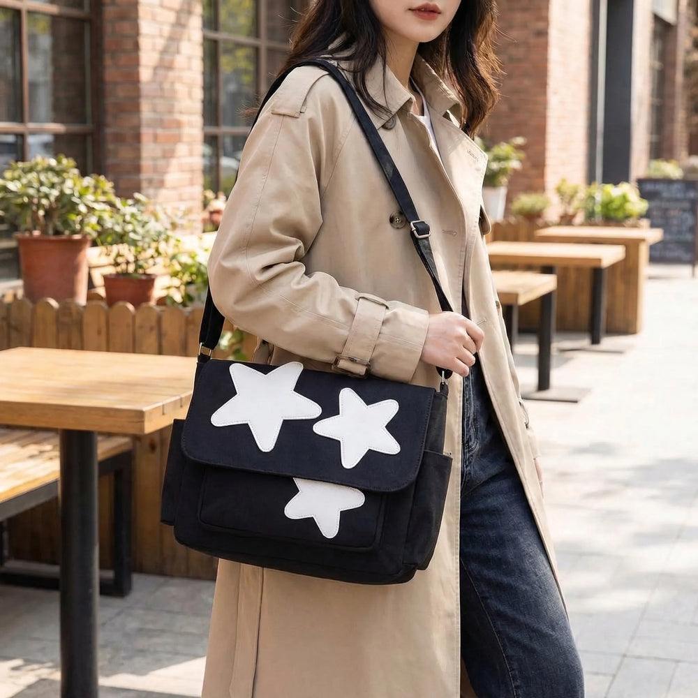 Star Appliqué Messenger Bag - Stellora