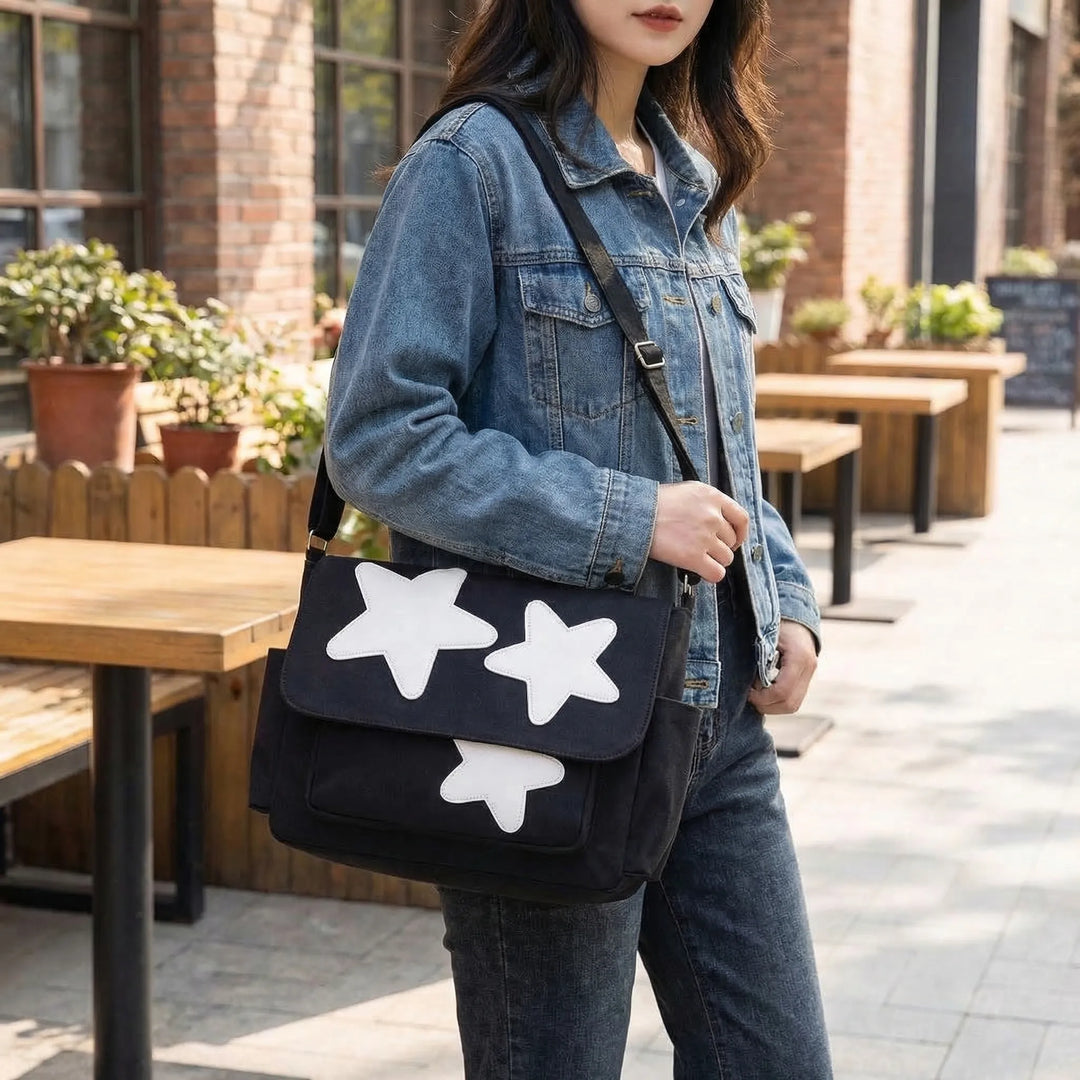 Star Appliqué Messenger Bag - Stellora