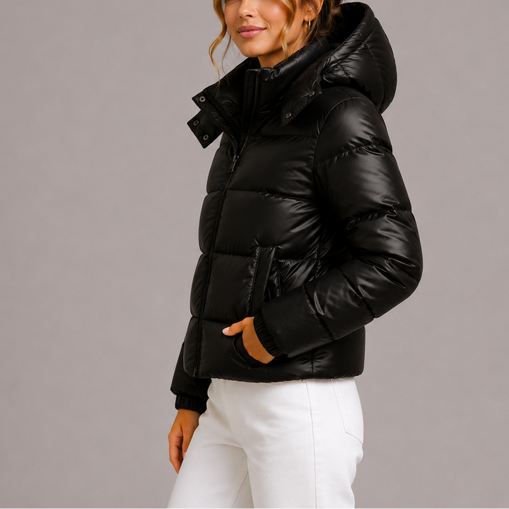 Women's Lightweight Quilted Hooded Jacket with Glossy Finish 3