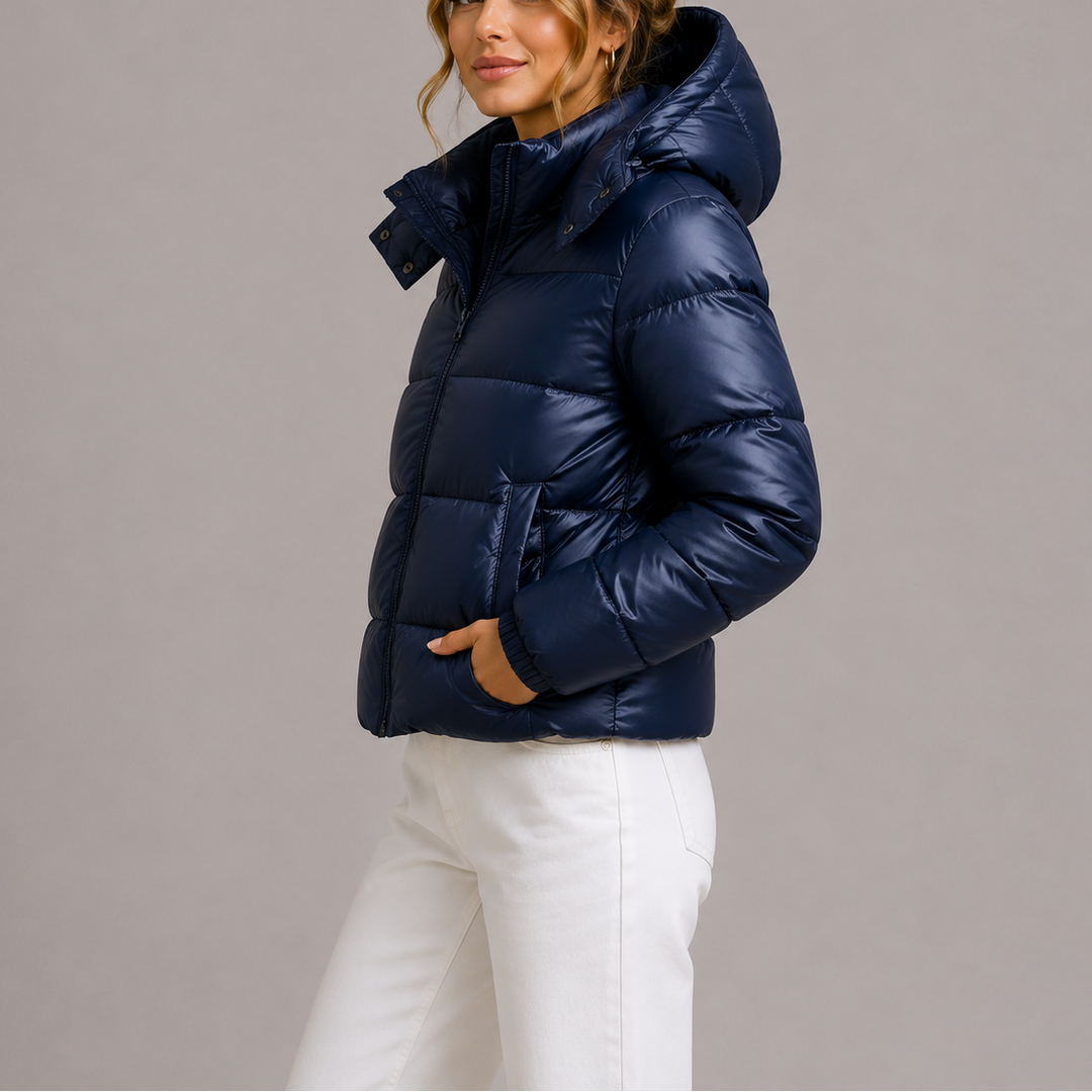 Women's Lightweight Quilted Hooded Jacket with Glossy Finish 1