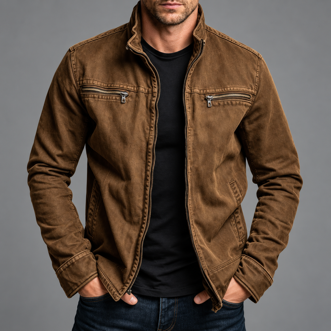 Vintage Washed Zip Jacket with Relaxed Fit 6