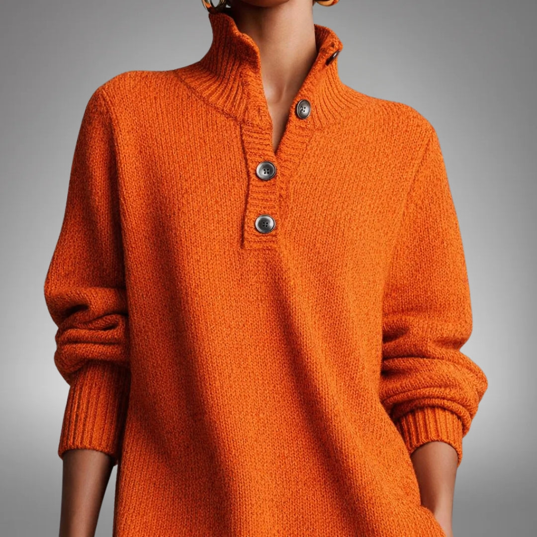 Women's Oversized Midi Sweater Dress with Mock Neck and Button Placket 2