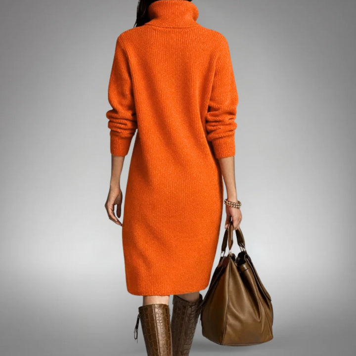 Women's Oversized Midi Sweater Dress with Mock Neck and Button Placket 3