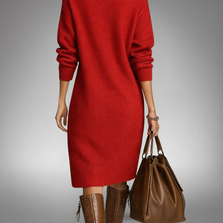 Women's Oversized Midi Sweater Dress with Mock Neck and Button Placket 5