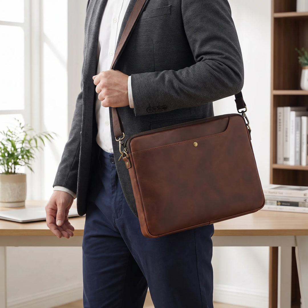 Structured Brown Laptop Bag - Aurelan