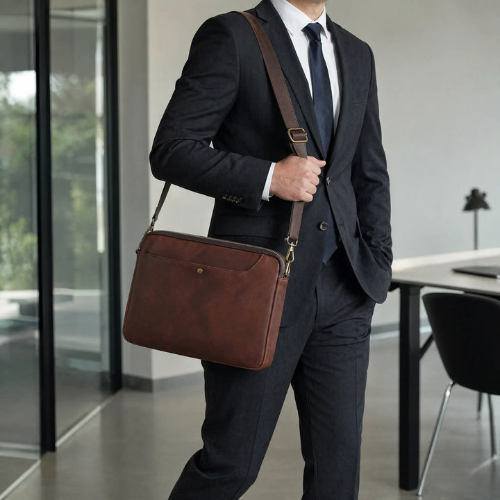 Structured Brown Laptop Bag - Aurelan