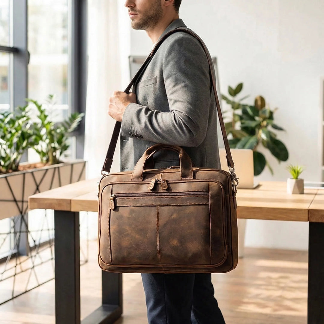 Structured Vintage Style Briefcase - Vellior