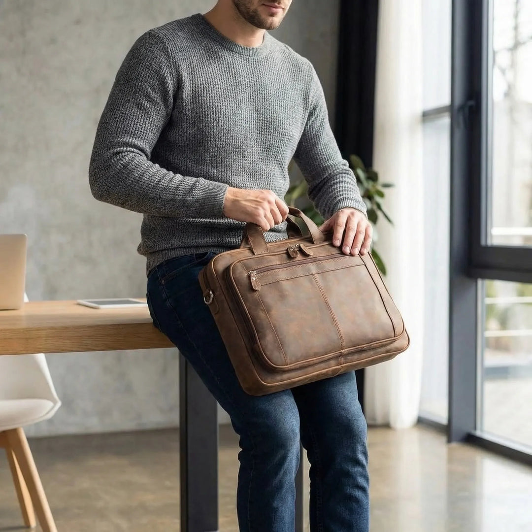 Structured Vintage Style Briefcase - Vellior