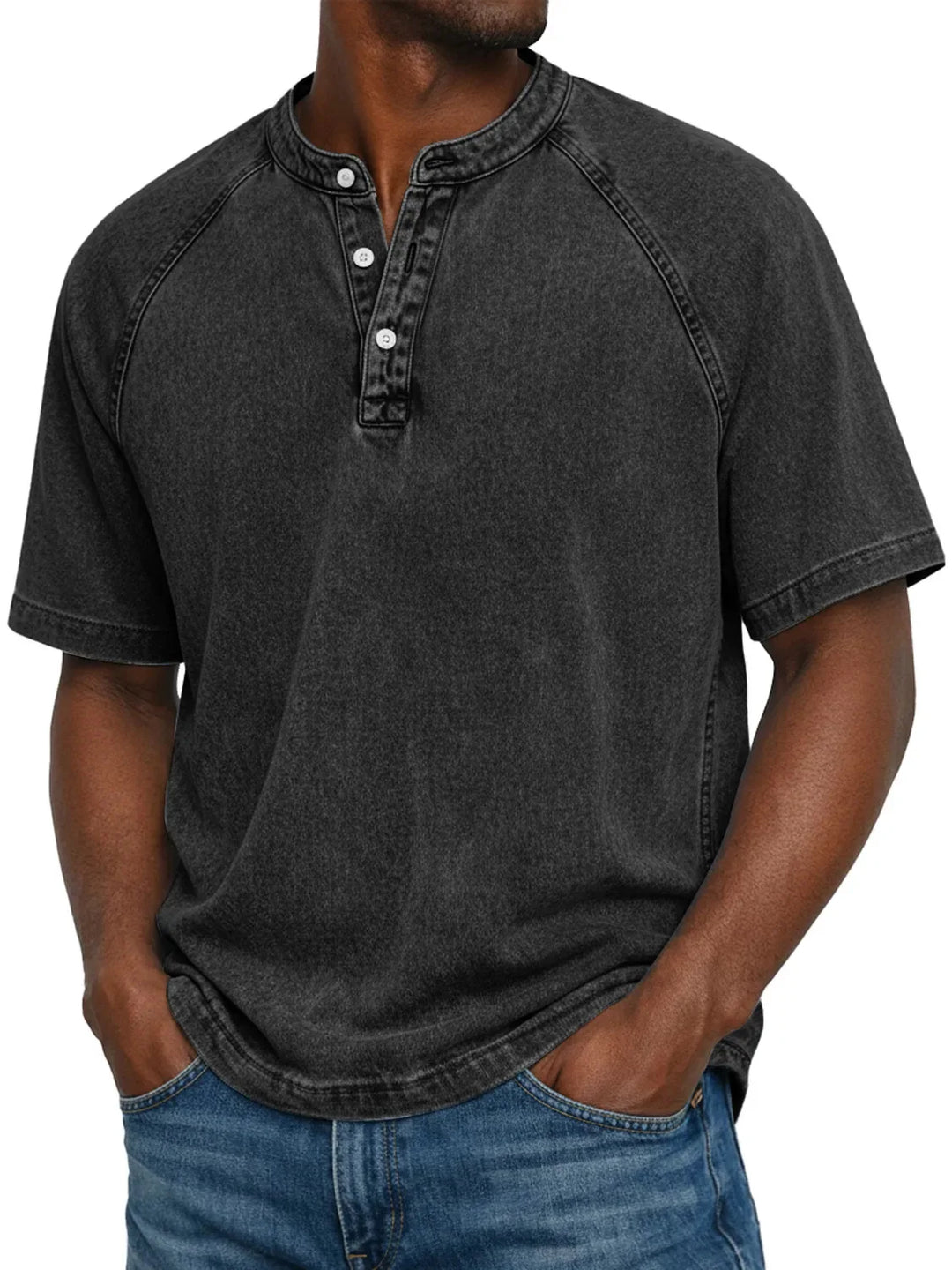 Men's Short-Sleeve Henley | Vintage Washed Button Tee 14
