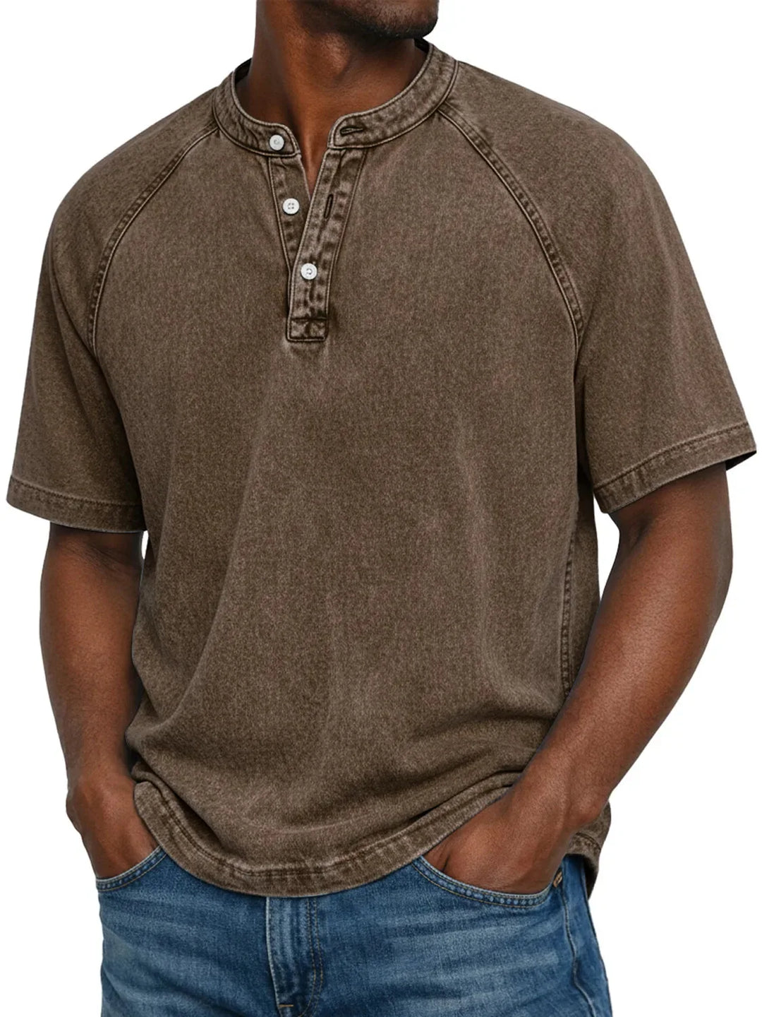 Men's Short-Sleeve Henley | Vintage Washed Button Tee 17