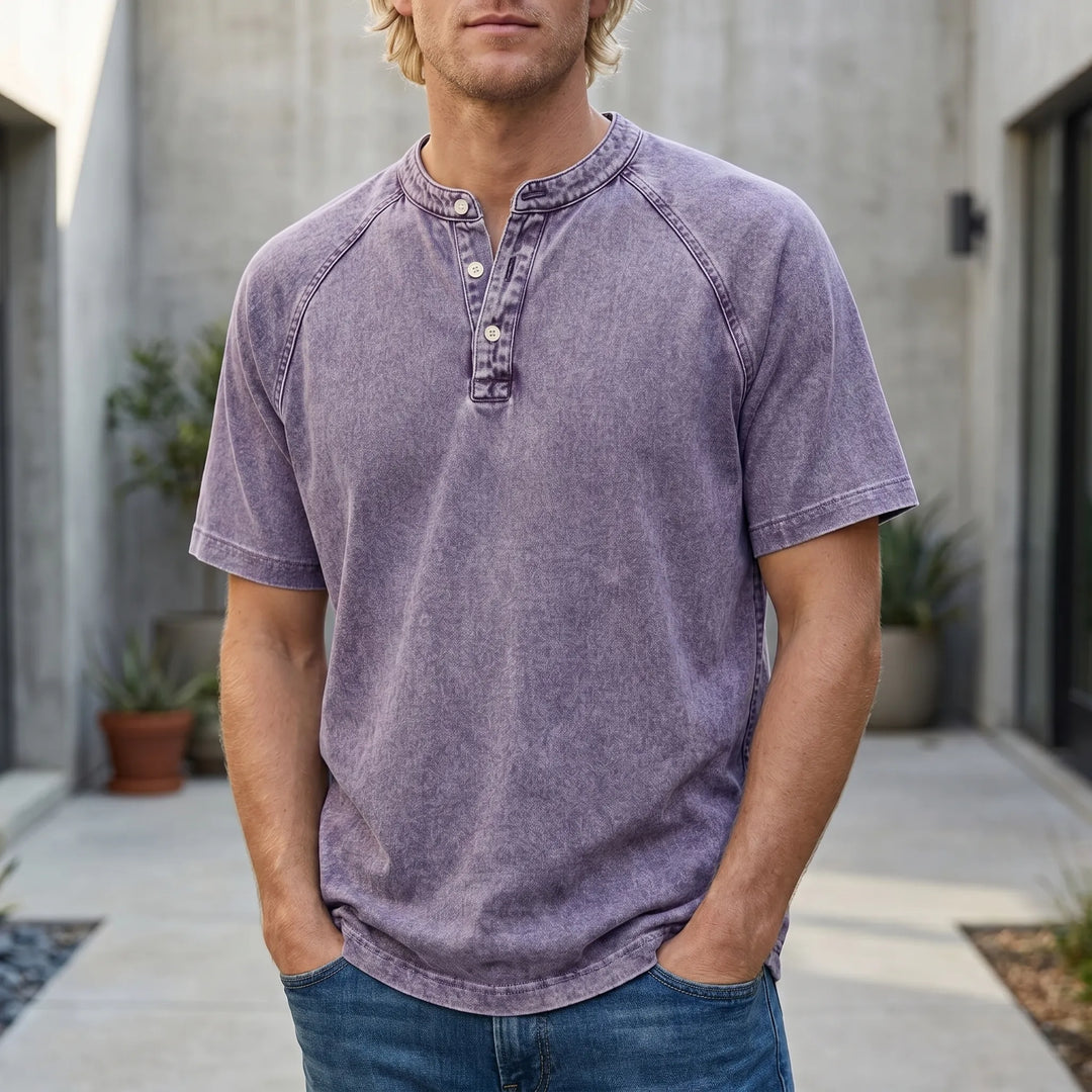 Men's Short-Sleeve Henley | Vintage Washed Button Tee 1