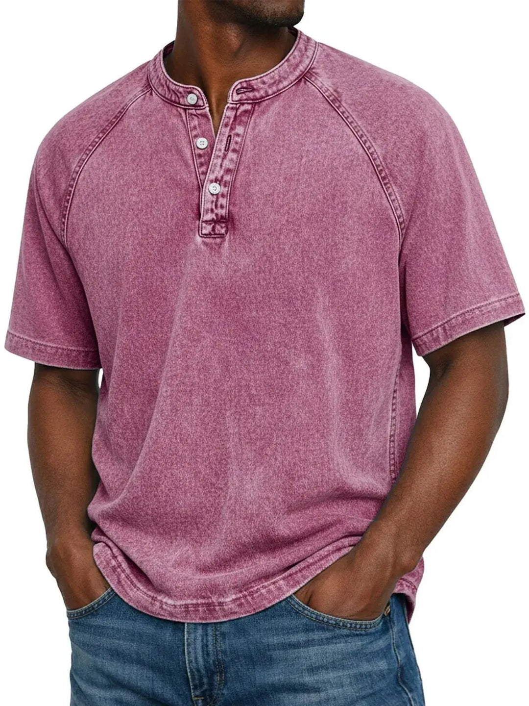 Men's Short-Sleeve Henley | Vintage Washed Button Tee 19