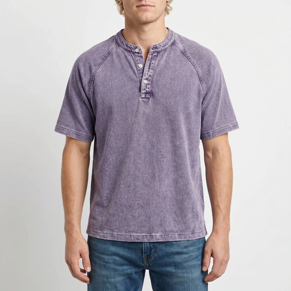 Men's Short-Sleeve Henley | Vintage Washed Button Tee 2