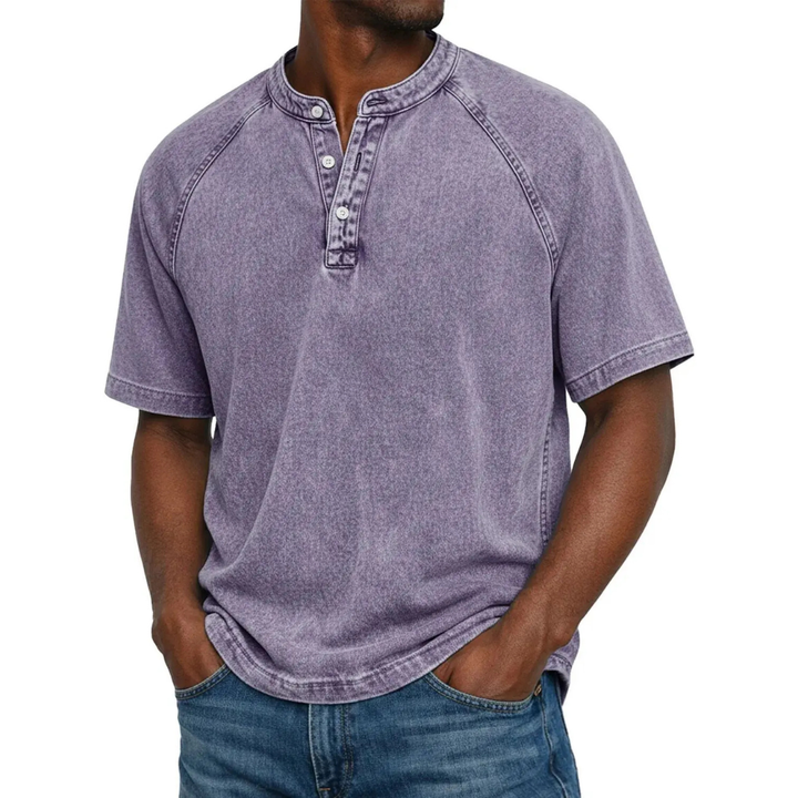 Men's Short-Sleeve Henley | Vintage Washed Button Tee 4