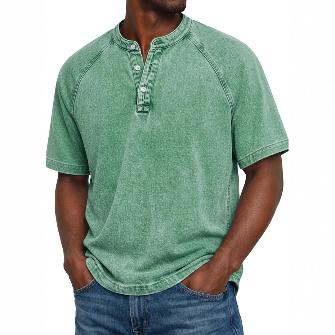 Men's Short-Sleeve Henley | Vintage Washed Button Tee 5