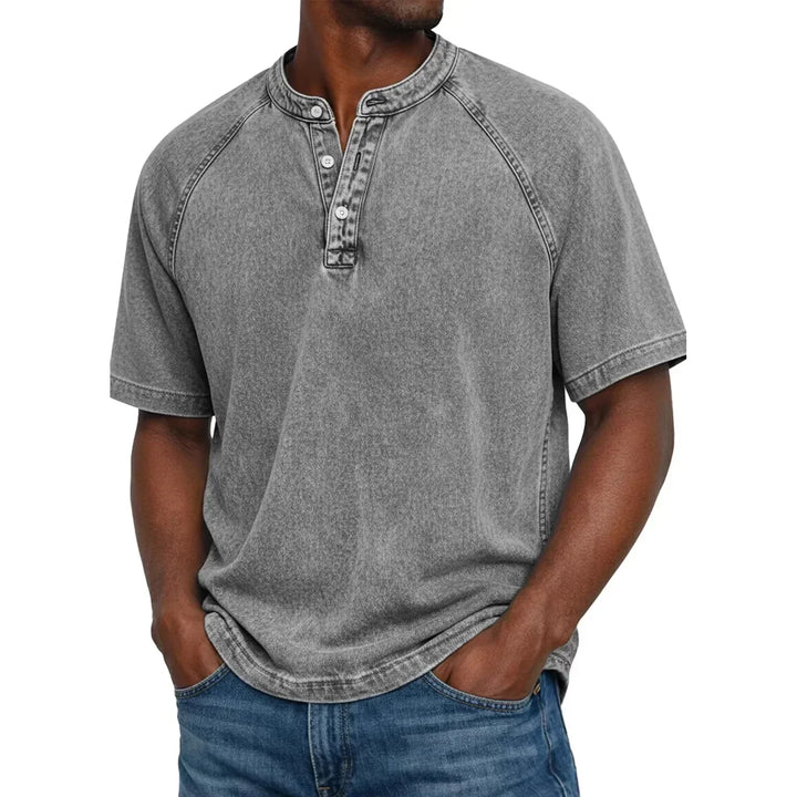 Men's Short-Sleeve Henley | Vintage Washed Button Tee 7