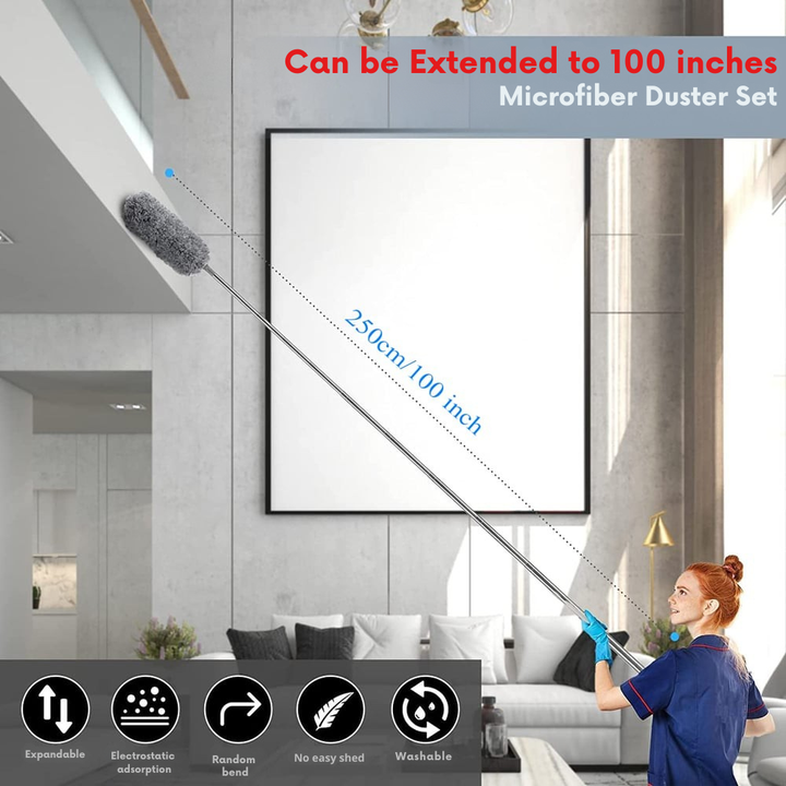 Extendable Microfiber Duster | Extra Long Reach | Flexible Head | Washable 3