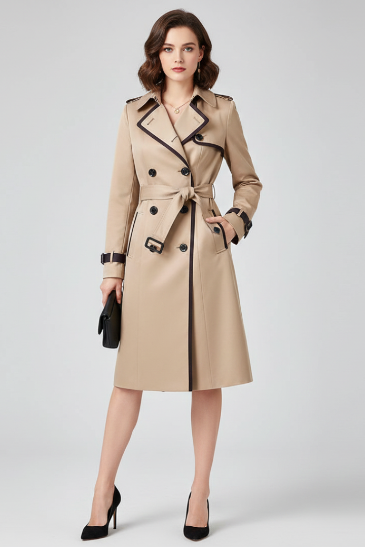 Women's Textured Knee-Length Trench Coat with Self-Tie Belt 2