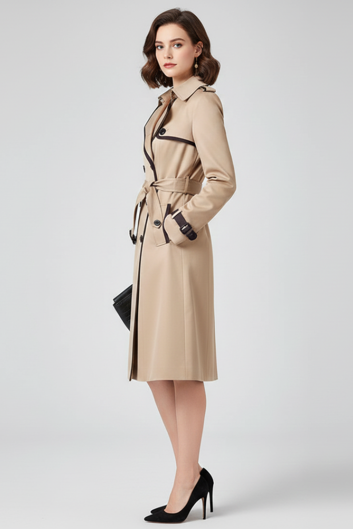 Women's Textured Knee-Length Trench Coat with Self-Tie Belt 3