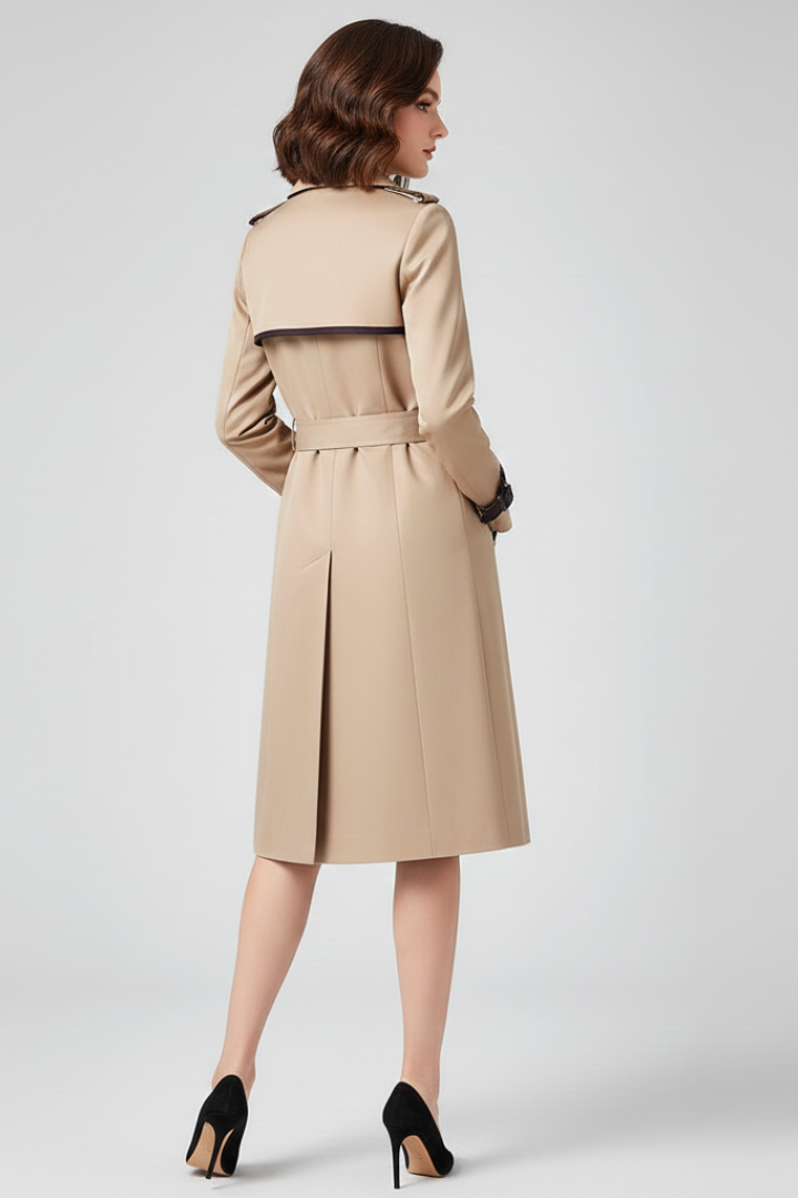 Women's Textured Knee-Length Trench Coat with Self-Tie Belt 4
