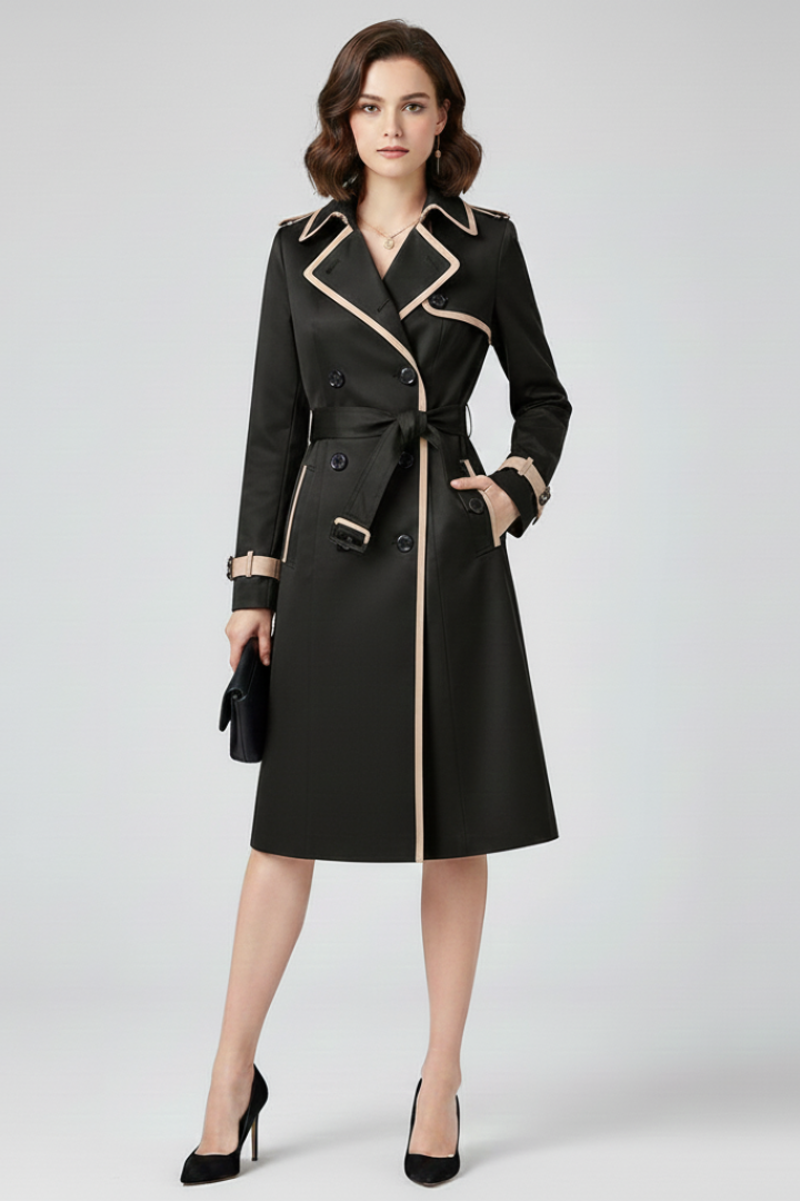 Women's Textured Knee-Length Trench Coat with Self-Tie Belt 5
