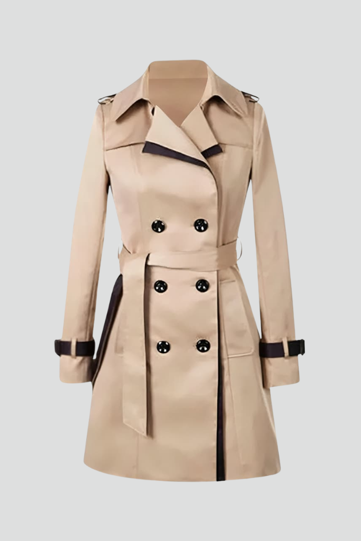 Women's Textured Knee-Length Trench Coat with Self-Tie Belt 1