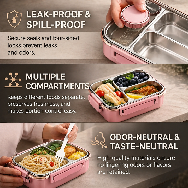 Insulated Food Thermos | Stainless Steel Compartments | Leakproof Lid 6