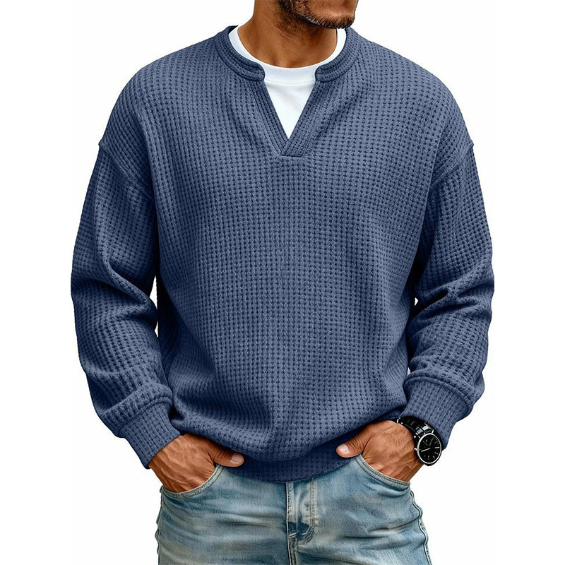 Men's Waffle-Knit Long Sleeve Shirt with Layered Collar Look 5